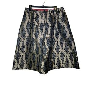 Boden Angelica Black Velvet Jacquard Skirt  10 Gold Midi Lined Chic Metallic